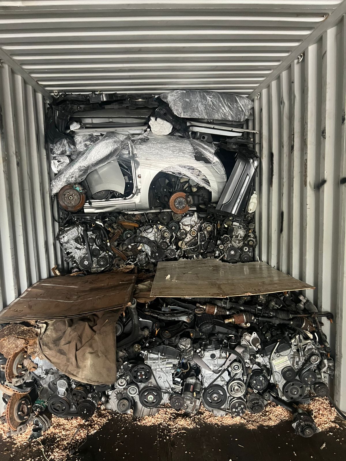 Half-cut shells nested over engine base